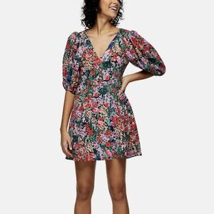 Topshop Floral Print 3/4 Sleeve Dress Size US 4